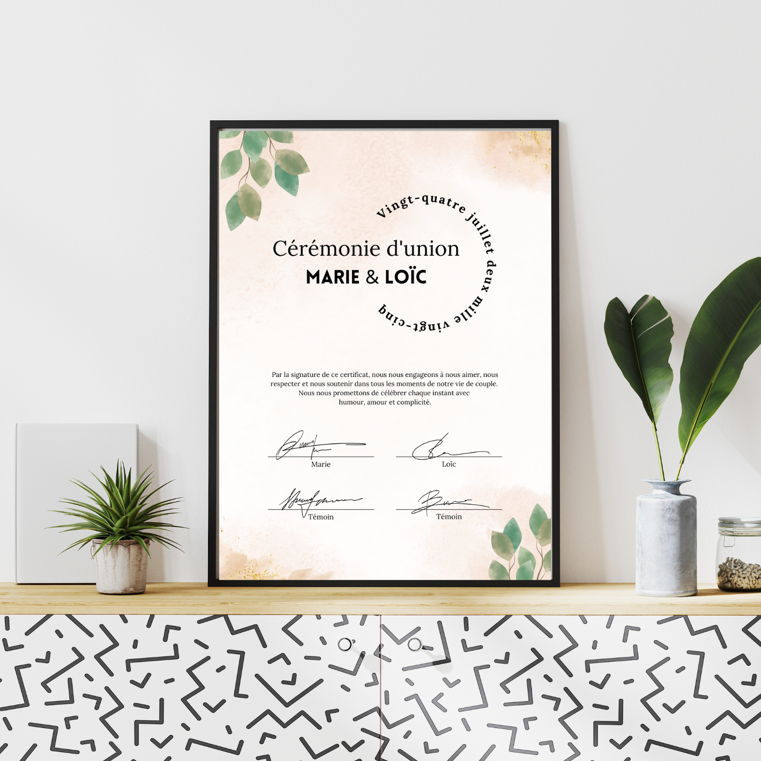 Certificat d’union laïque à imprimer – 100% personnalisable en ligne