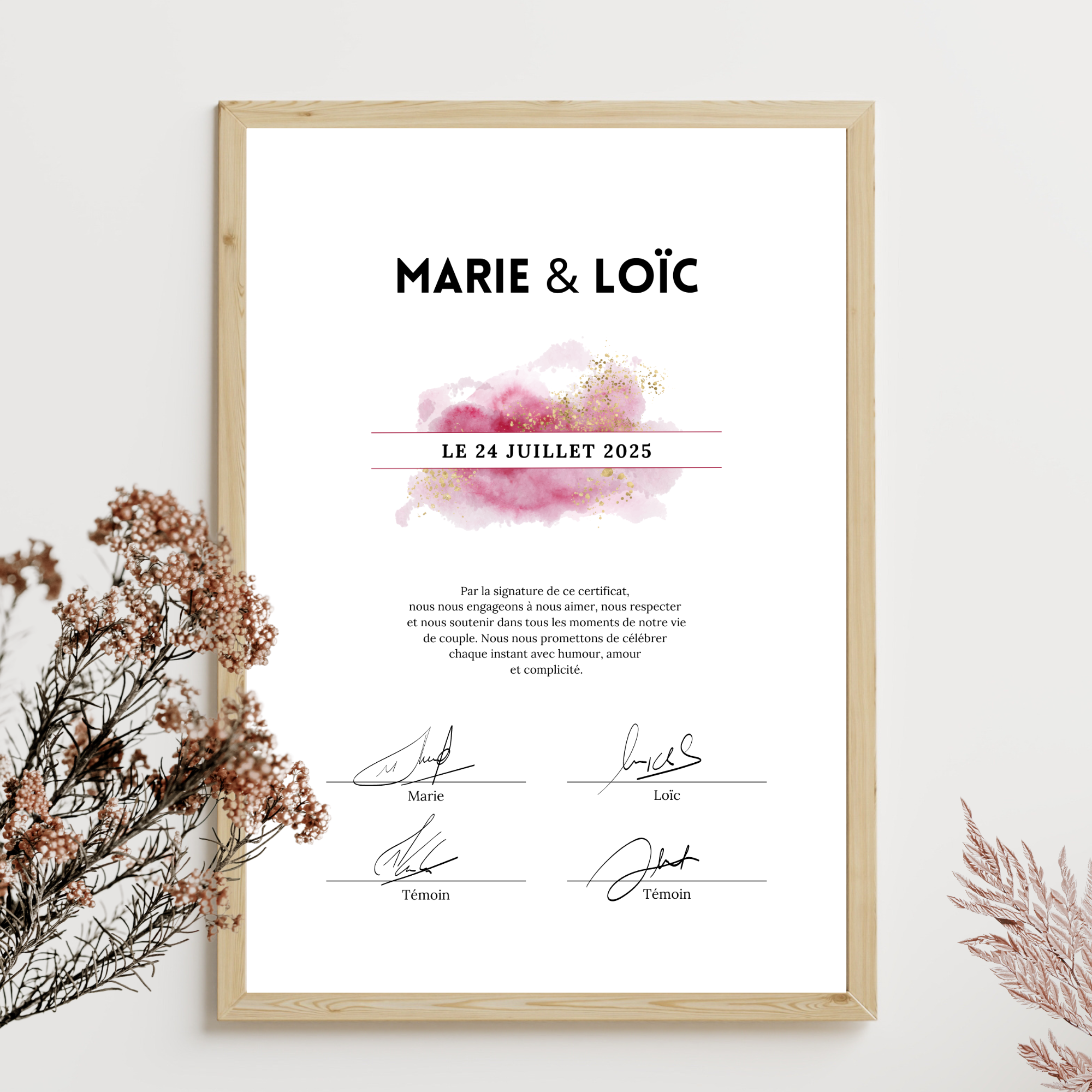 Certificat de mariage à personnaliser