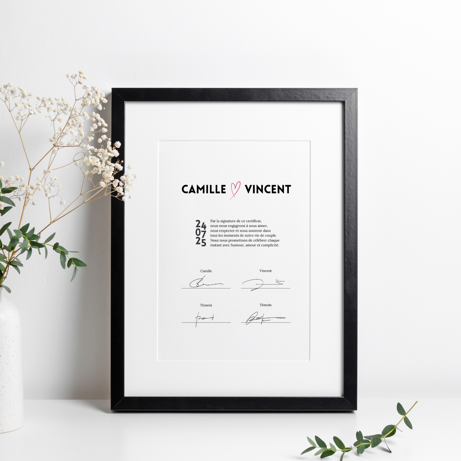 Certificat de mariage digital à personnaliser