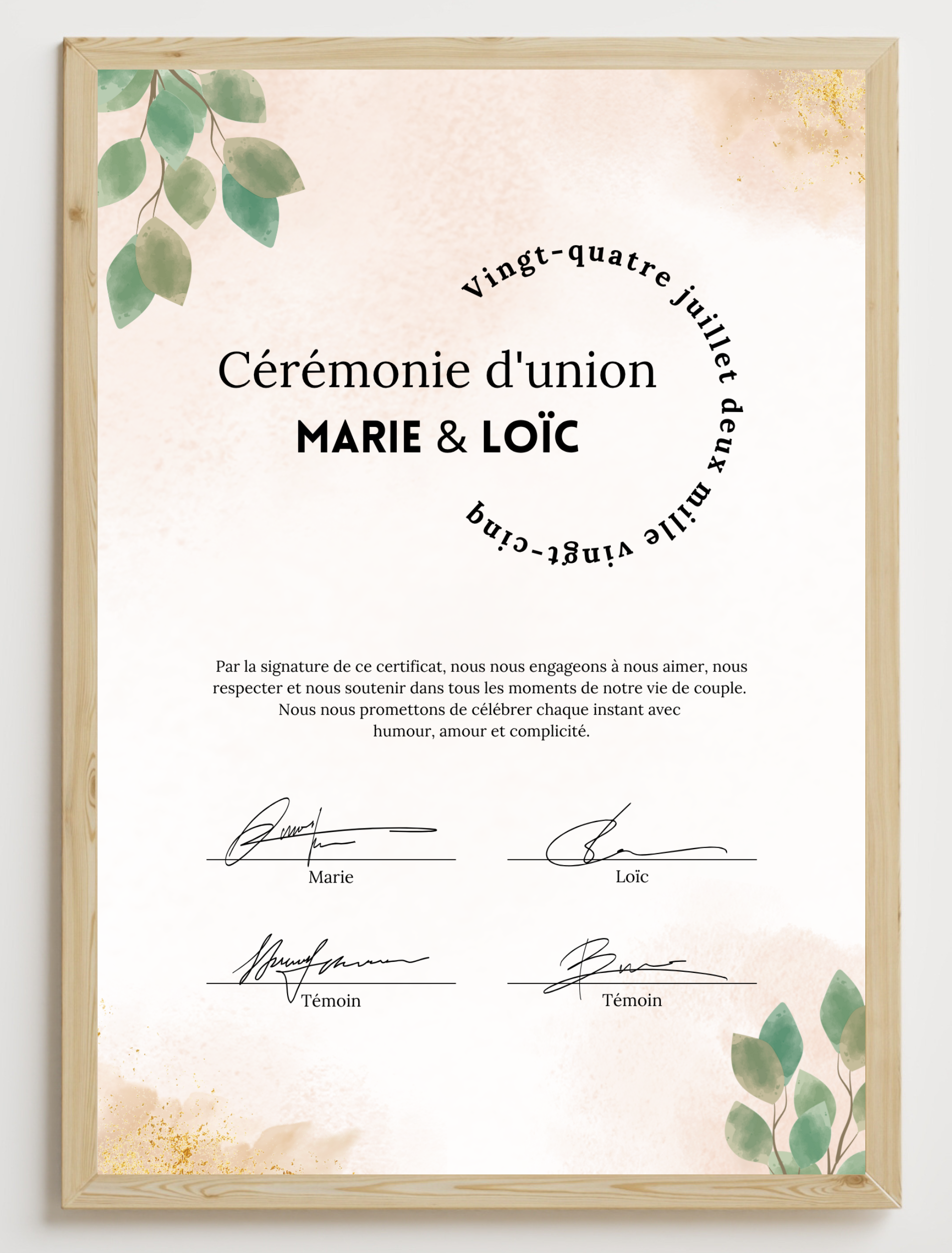 Certificat de mariage à personnaliser