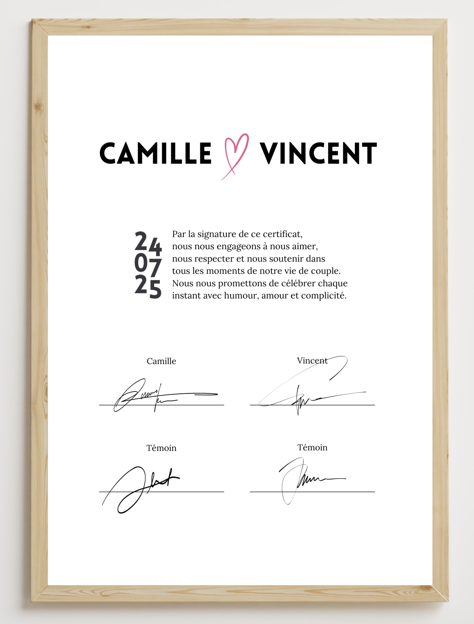 Certificat de mariage personnalisé à imprimer