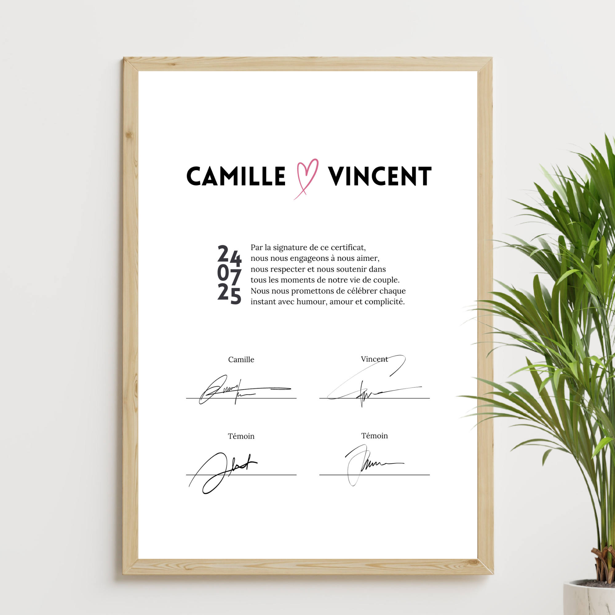 Certificat de mariage laïque à personnaliser