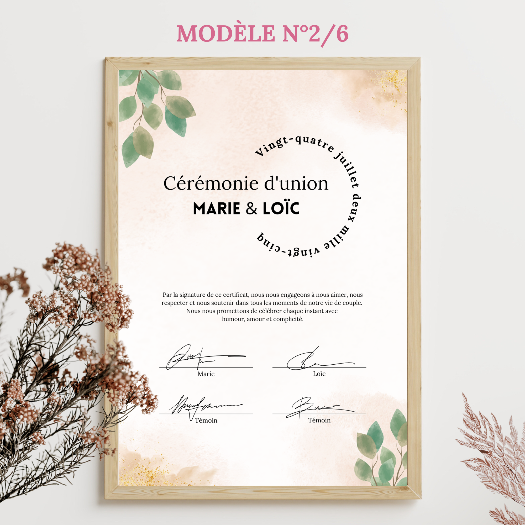 Modèles de certificats pour cérémonie laïque de mariage