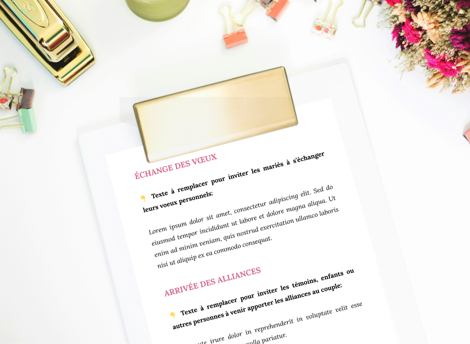 Carnet de cérémonie pour trame