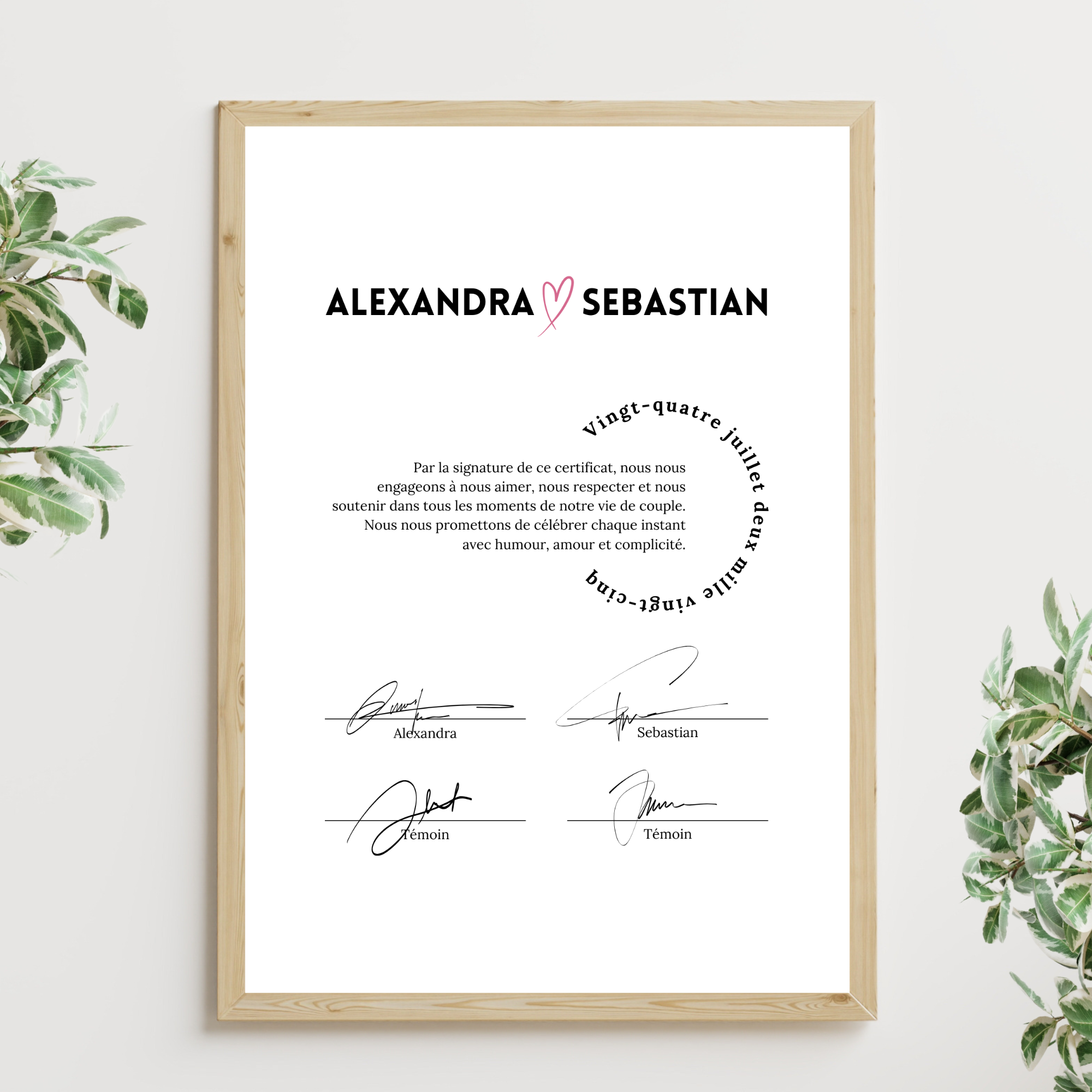 Certificat de mariage digital à personnaliser